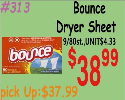 Bounce Dryer Sheet 8/37ct
